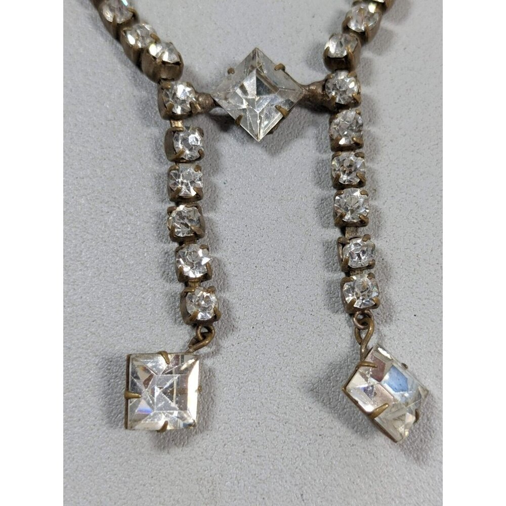 Vintage Czechoslovakia Bronze Tone Crystal Rhinestone Art Deco Tennis Necklace - Picture 4 of 11